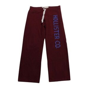 Womens Y2K Burgundy Hollister Preppy Mid-rise Relaxed Baggy Wide Leg Sweatpants
